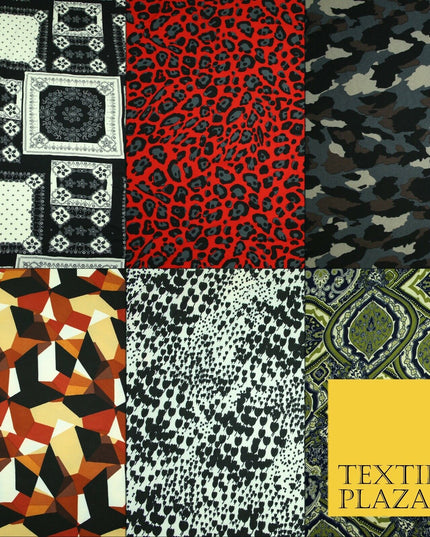 Premium Abstract Animal Mosaic Retro Printed Bubble Crepe Dress Fabric 58" 147cm