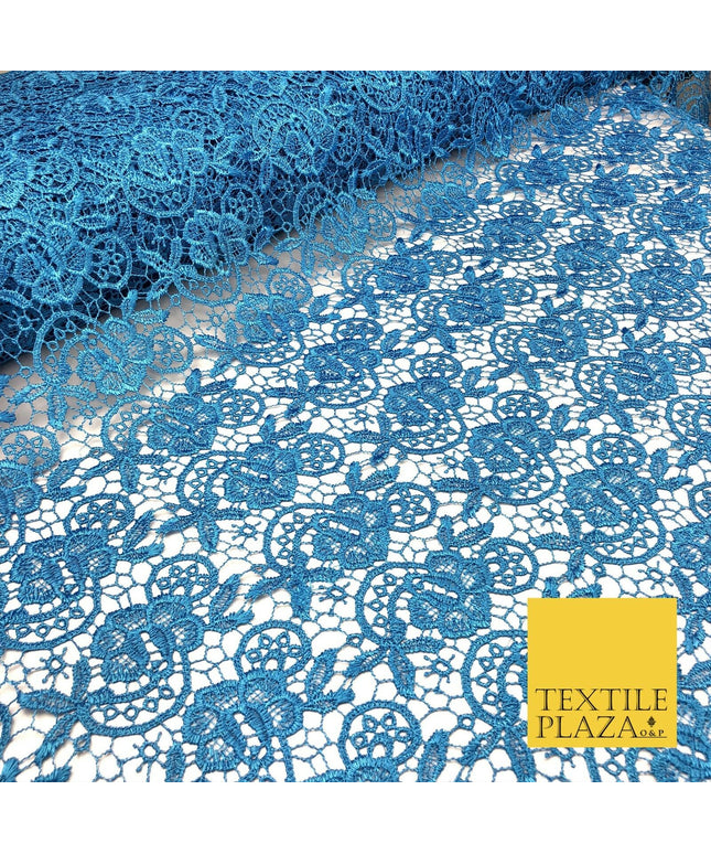 BLUE Premium Guipure Intricate Lace Dress Fabric Wedding Bridal 4 Cols 858