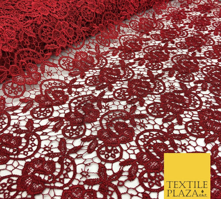 MAROON RED Premium Guipure Intricate Lace Dress Fabric Wedding Bridal 4 Cols 855