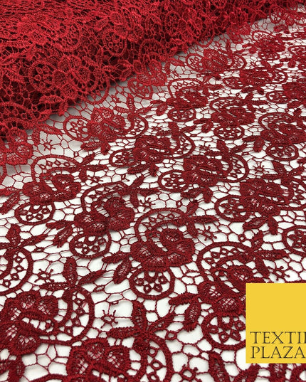 MAROON RED Premium Guipure Intricate Lace Dress Fabric Wedding Bridal 4 Cols 855