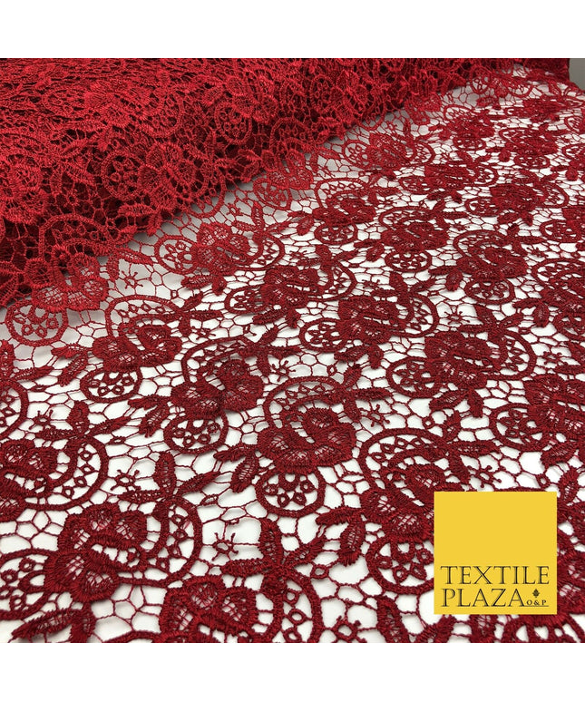 MAROON RED Premium Guipure Intricate Lace Dress Fabric Wedding Bridal 4 Cols 855