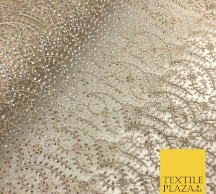 Gold / Stone Heavy Jaal Intricate Sequin Threadwork Fancy Fine Net Fabric JB298
