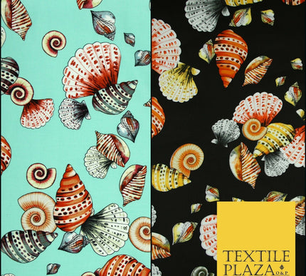 Sea Shells Oyster Clams Beach Printed Premium COTTON Sateen Fabric 58" Wide