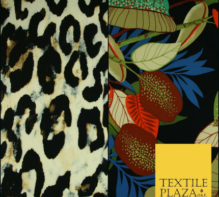 Jungle Leaves Floral Animal Cheetah Print Soft Stretch Jersey Dress Fabric Craft