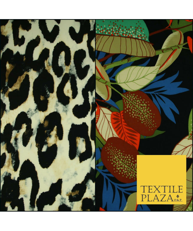 Jungle Leaves Floral Animal Cheetah Print Soft Stretch Jersey Dress Fabric Craft