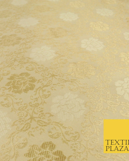 CREAM GOLD Floral Ornate Lattice Banarsi Brocade Fabric Dress Fancy Craft 1570