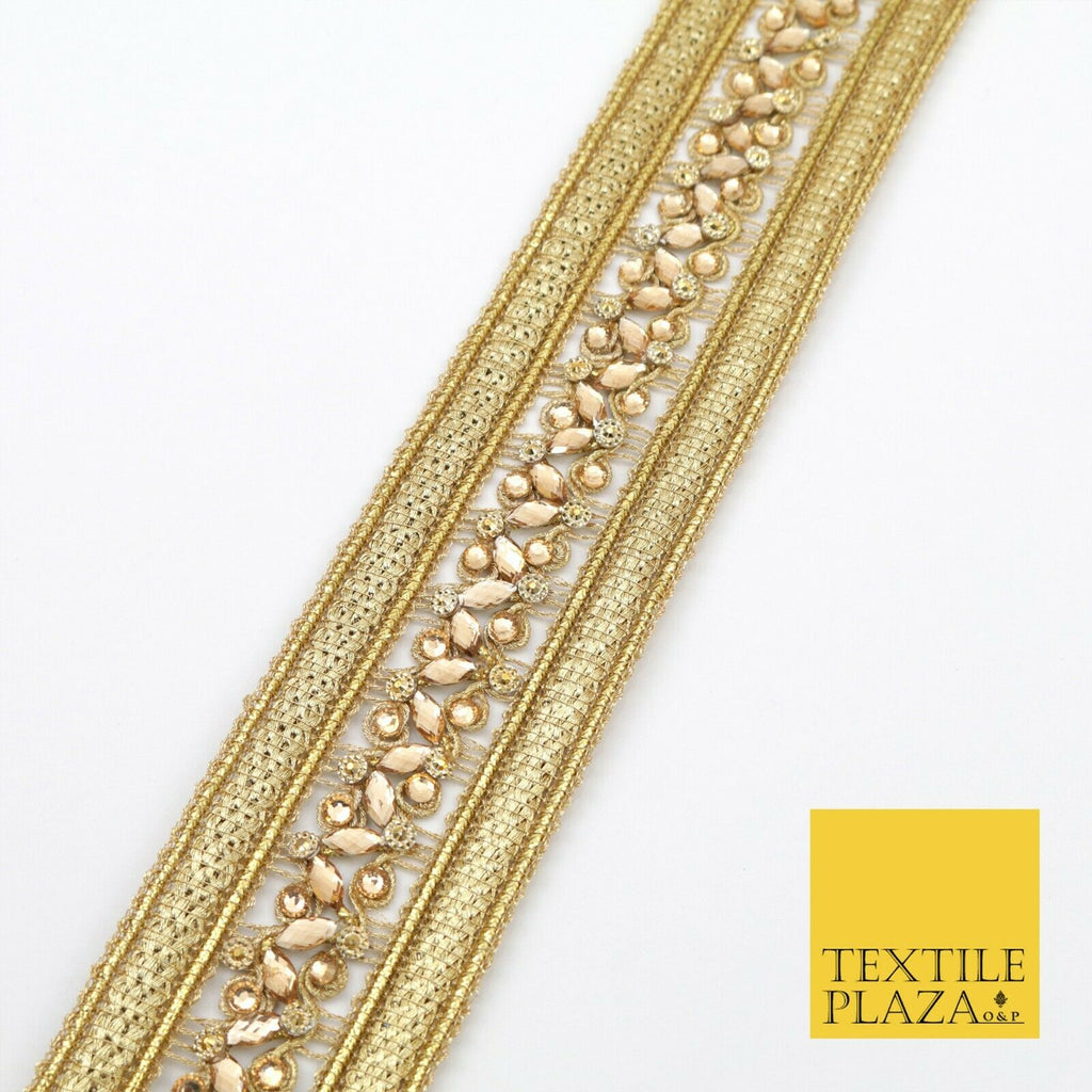GOLD Double Ribbon Trimming with Gold Stones Border Indian Ethnic Gota X209