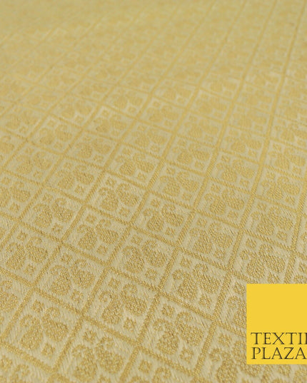 GOLD Paisley Diamond Check Indian Banarsi Brocade Fabric Dress Craft 1566
