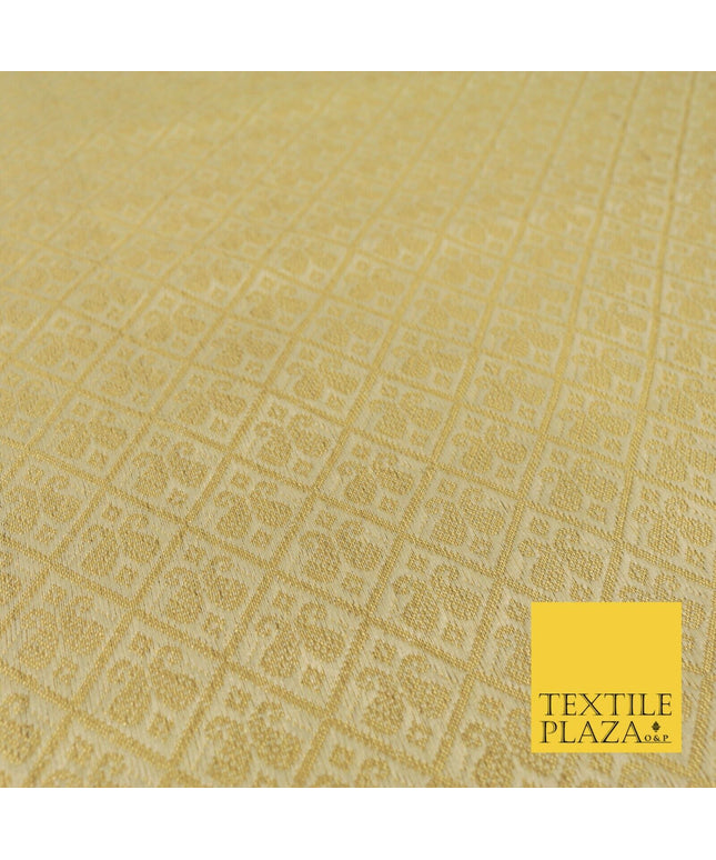 GOLD Paisley Diamond Check Indian Banarsi Brocade Fabric Dress Craft 1566