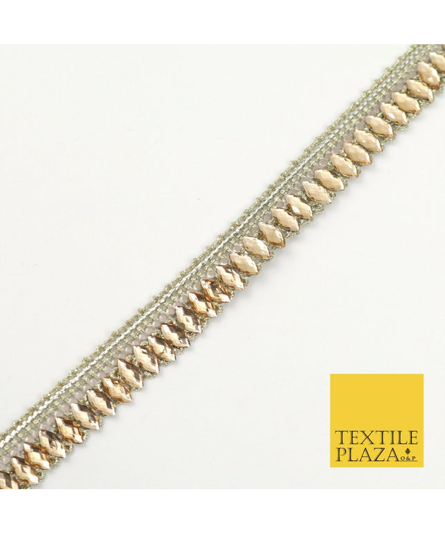 White Gold Infinite Diamonte Stone Trimming Ribbon Border Lace Ethnic Gota(X201)