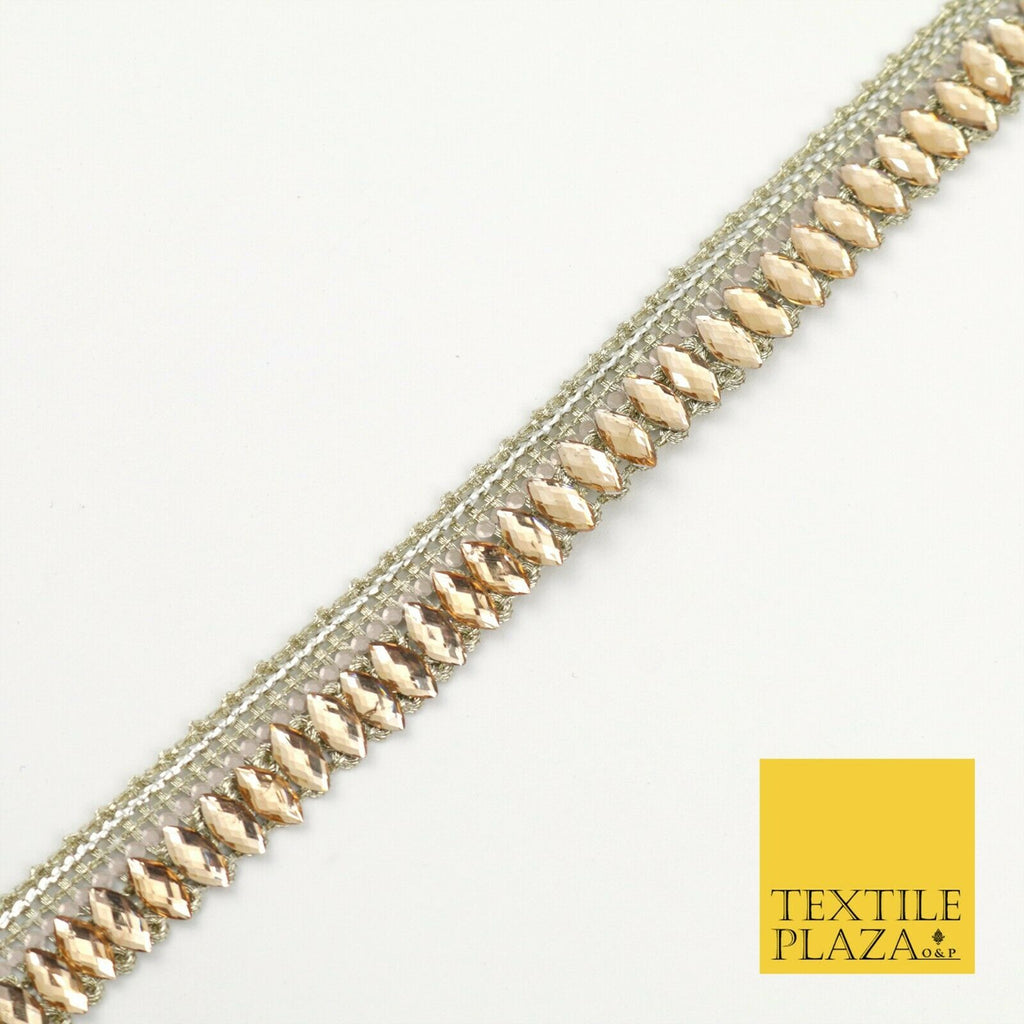 White Gold Infinite Diamonte Stone Trimming Ribbon Border Lace Ethnic Gota(X201)