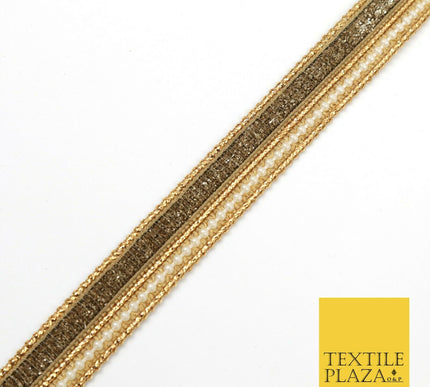 Brown Glimmer and White Pearl Beaded Trim Ribbon Border Lace Ethnic Gota (X196)