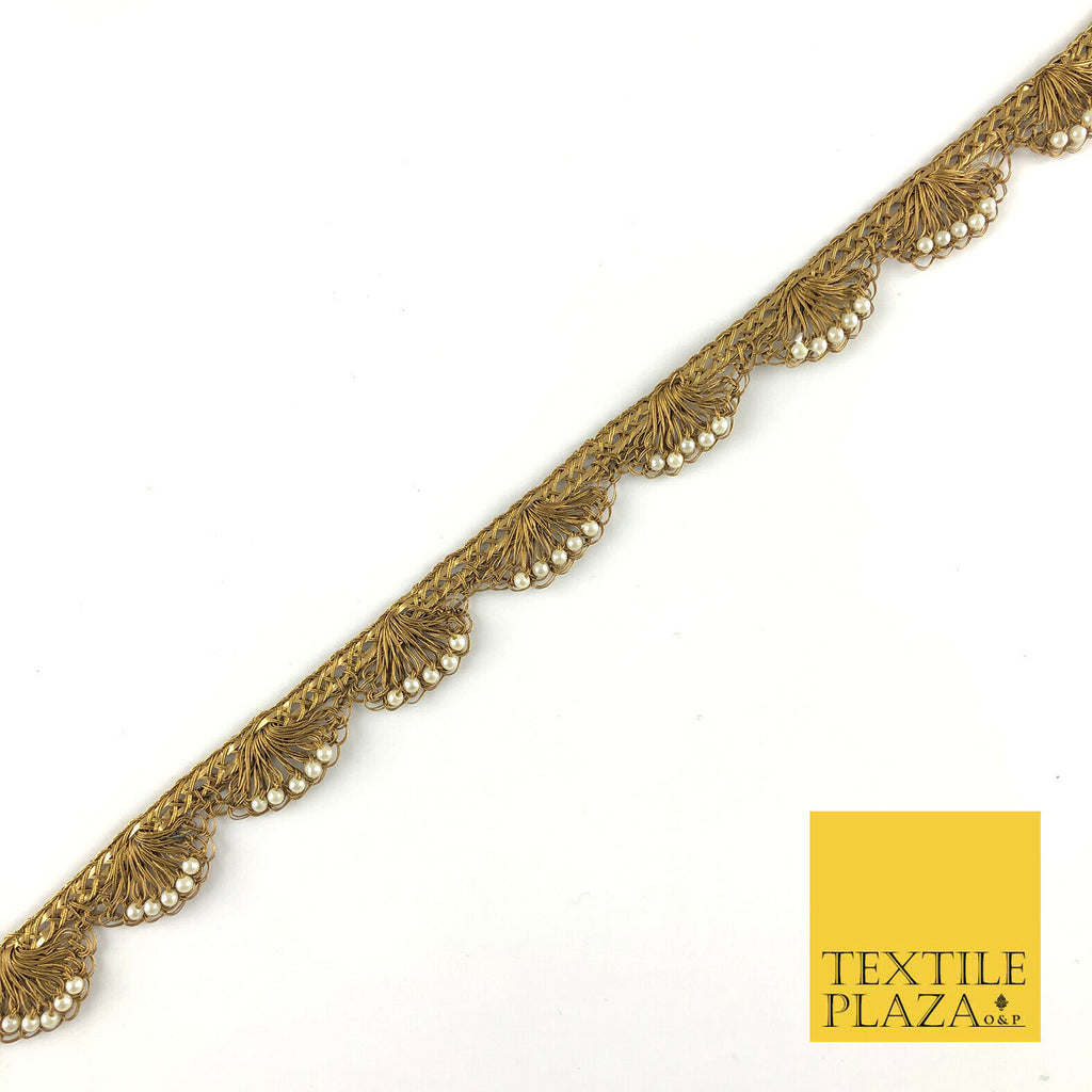 9 Metre Antique Gold Pearl Swag Trimming Border Indian Ethnic Pankhi Scallop X85