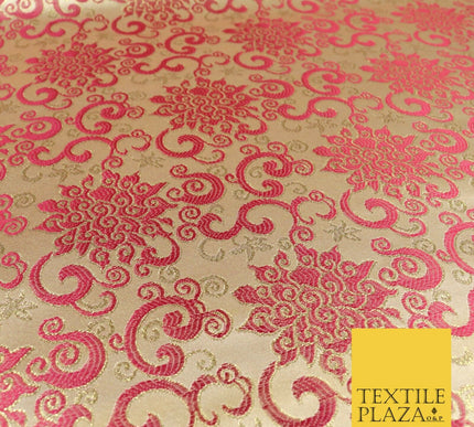 CHERRY PINK Ornamental Swirls Brocade Dress Fabric Metallic Woven Fancy 1557