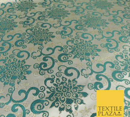 EMERALD GREEN Ornamental Swirls Brocade Dress Fabric Metallic Woven Fancy 1556