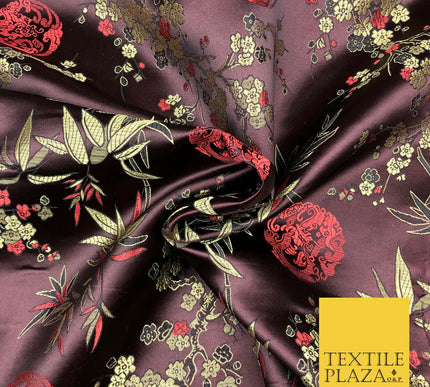 BROWN Floral Blossom Chinese Brocade Satin Embroidered Dress Fabric A1122