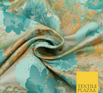 JADE TEAL Floral Gardenia Metallic Detail Brocade Dress Fabric Woven Fancy 1554