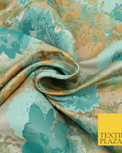 JADE TEAL Floral Gardenia Metallic Detail Brocade Dress Fabric Woven Fancy 1554