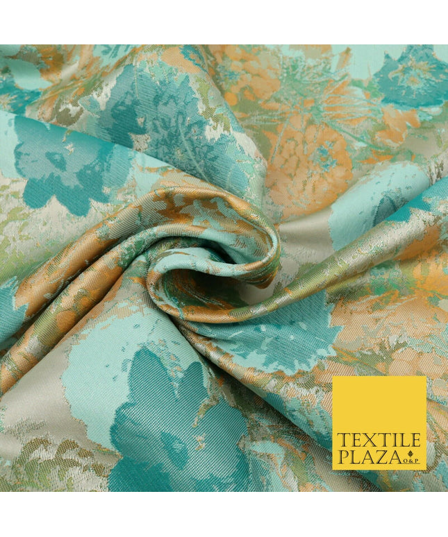 JADE TEAL Floral Gardenia Metallic Detail Brocade Dress Fabric Woven Fancy 1554