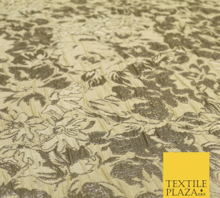 LEMON Floral Bloom Metallic Creased Brocade Jacquard Dress Fabric Craft 1551