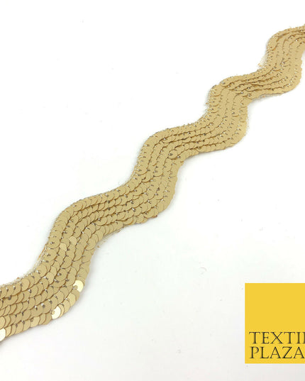 9 Metres Gold Fancy Matte Sequin Curved Wavey Trimming Border Indian Ethnic(X75)