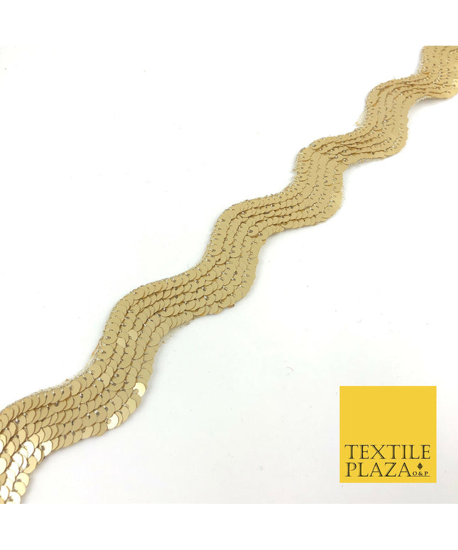 9 Metres Gold Fancy Matte Sequin Curved Wavey Trimming Border Indian Ethnic(X75)