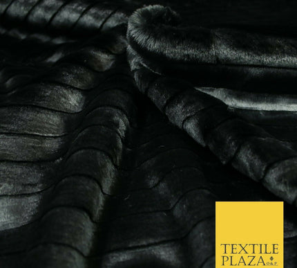 High Quality Luxury BLACK Striped Lines Silky Short Pile Faux Fur Fabric 2304