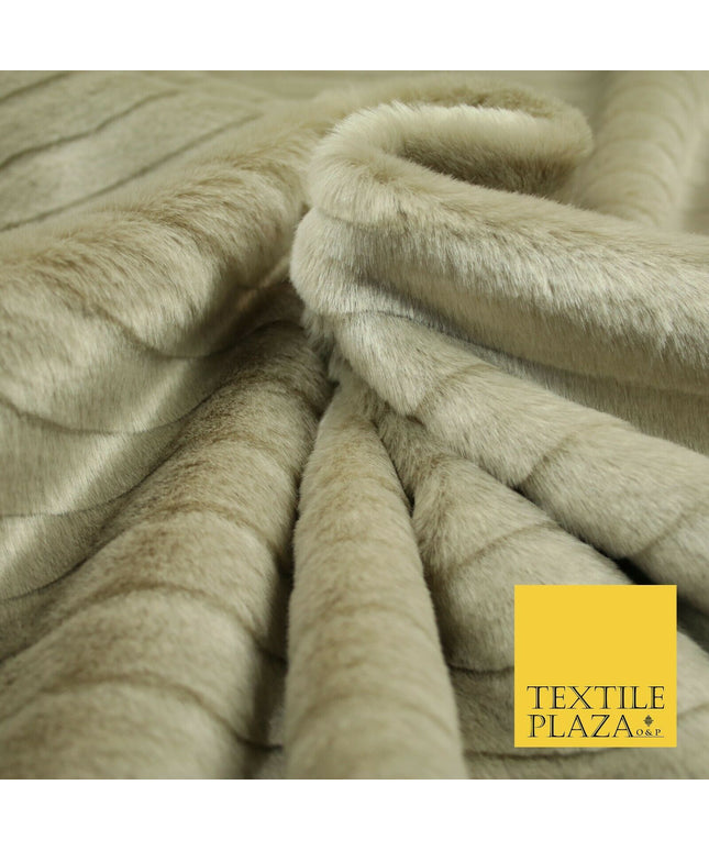 High Quality Luxury TAUPE Striped Lines Silky Short Pile Faux Fur Fabric 2301