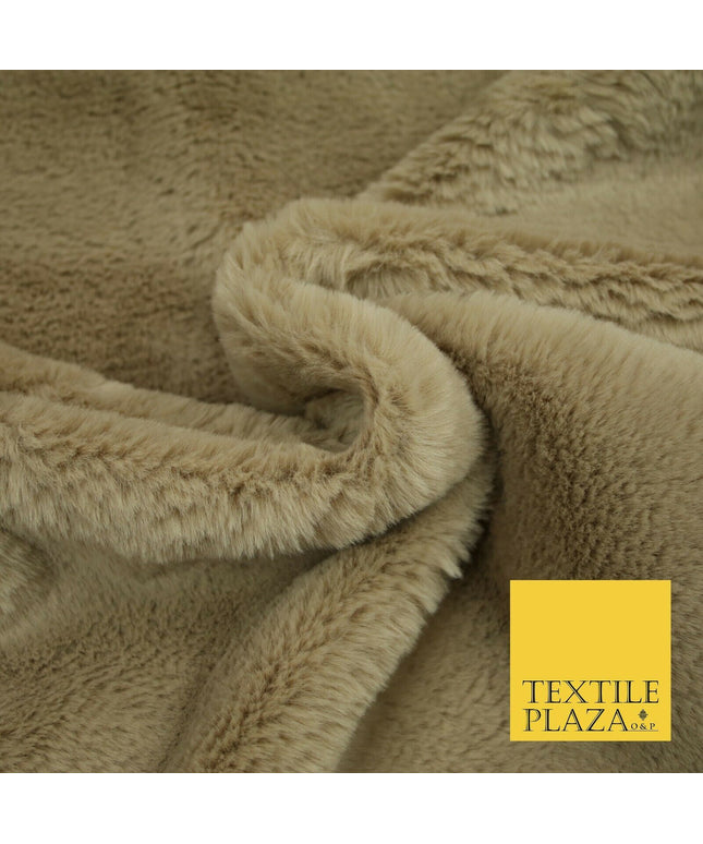 High Quality Luxury Soft TAN BEIGE Suede Backed Short Pile Faux Fur Fabric 2303