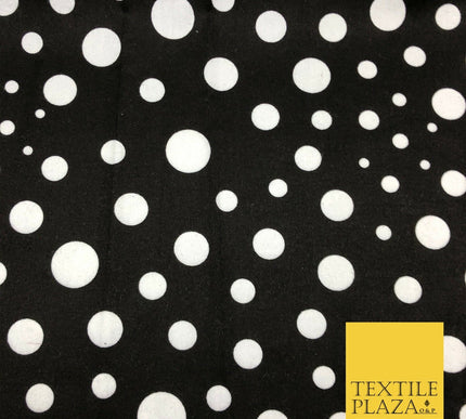 Black & White Multi Spots Winceyette Soft Brushed 100% Cotton Print Fabric RA880
