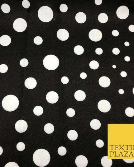 Black & White Multi Spots Winceyette Soft Brushed 100% Cotton Print Fabric RA880