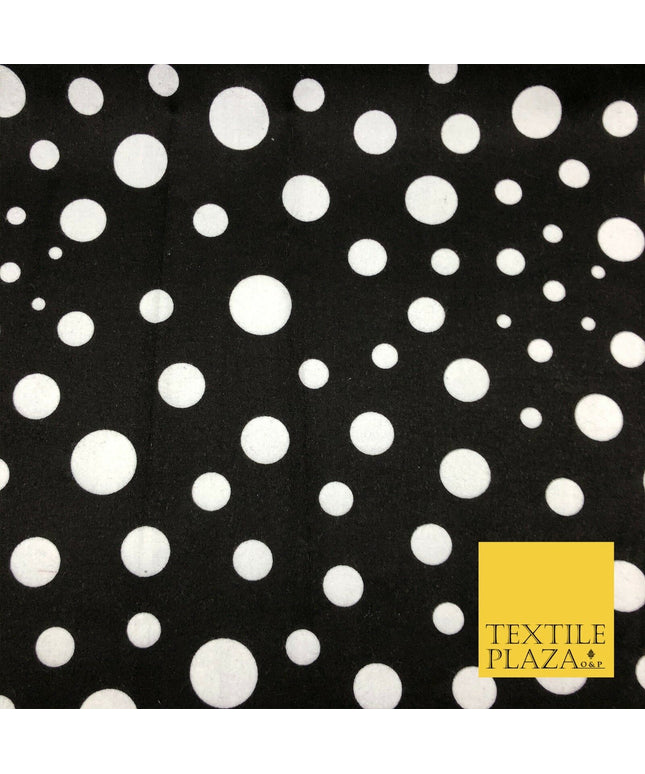 Black & White Multi Spots Winceyette Soft Brushed 100% Cotton Print Fabric RA880