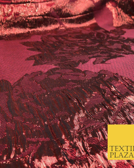 RED WINE Luxury Flower Textured Brocade Jacquard Dress Fabric Metallic Fancy1445