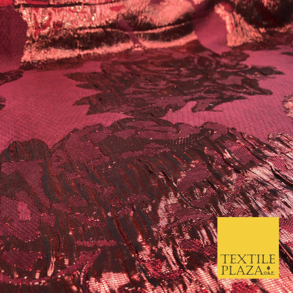 RED WINE Luxury Flower Textured Brocade Jacquard Dress Fabric Metallic Fancy1445