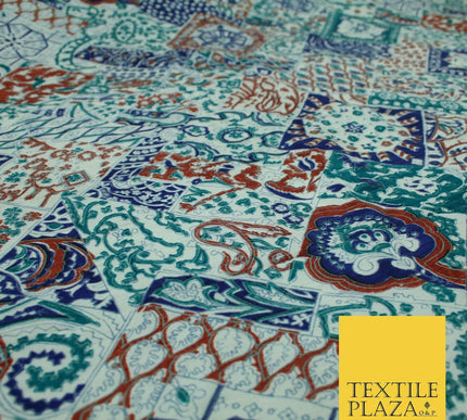 Green Mix Patchwork Style Printed 100% PURE Dupion Silk Fabric Slub Handloom1812