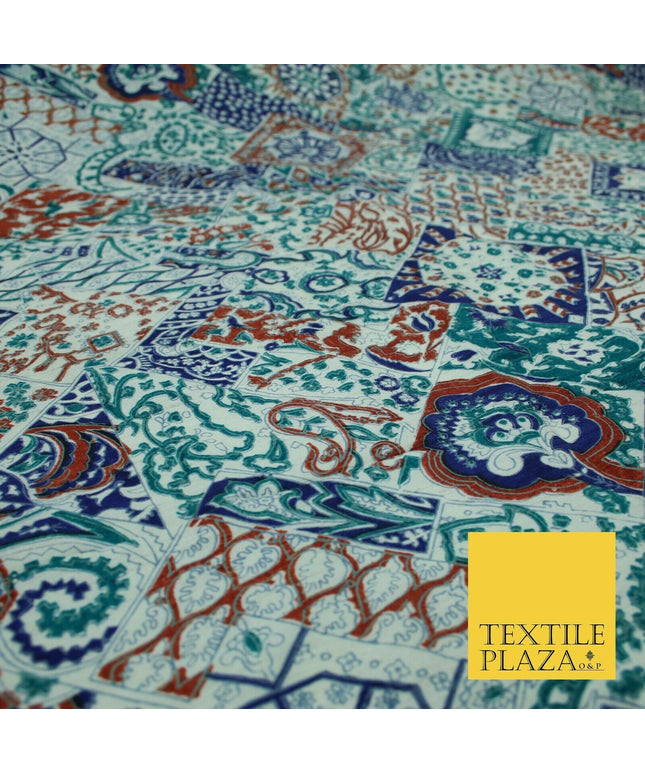 Green Mix Patchwork Style Printed 100% PURE Dupion Silk Fabric Slub Handloom1812