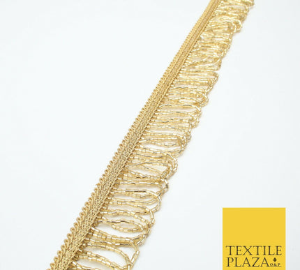 Gold Glass Beaded Deep Swag Tassel Drop Loop Trimming Ribbon Border Lace X319
