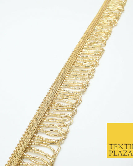Gold Glass Beaded Deep Swag Tassel Drop Loop Trimming Ribbon Border Lace X319