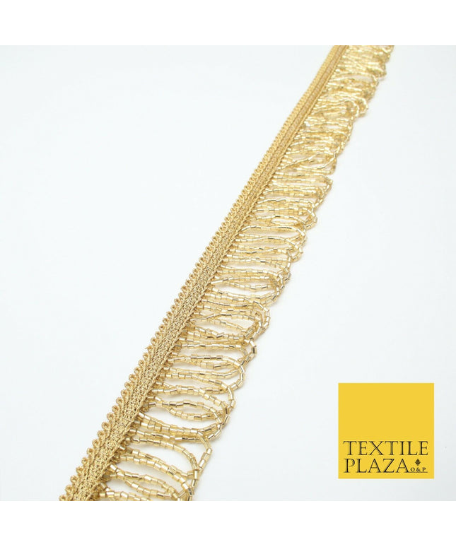 Gold Glass Beaded Deep Swag Tassel Drop Loop Trimming Ribbon Border Lace X319