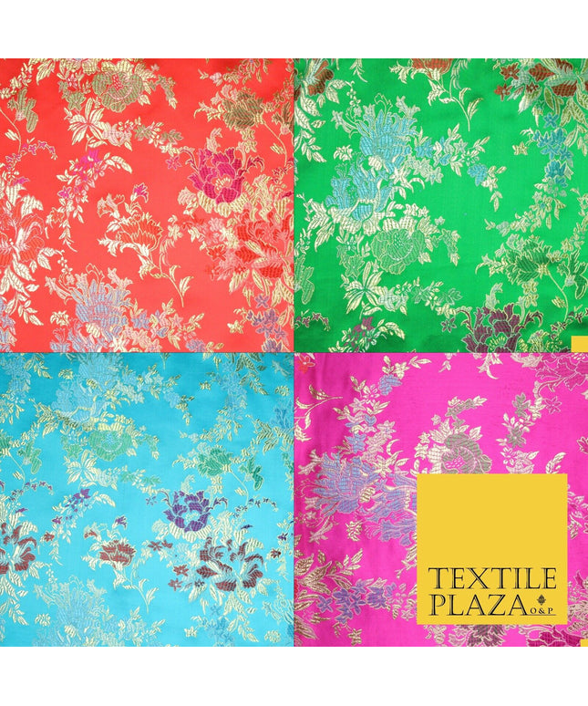 Traditional Oriental Chinese Brocade Metallic Floral Satin Jacquard Fabric 59"