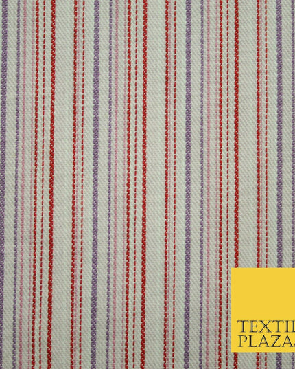 Raspberry Red Lilac Striped Polyester Textured Canvas Fabric Dress Craft 2292