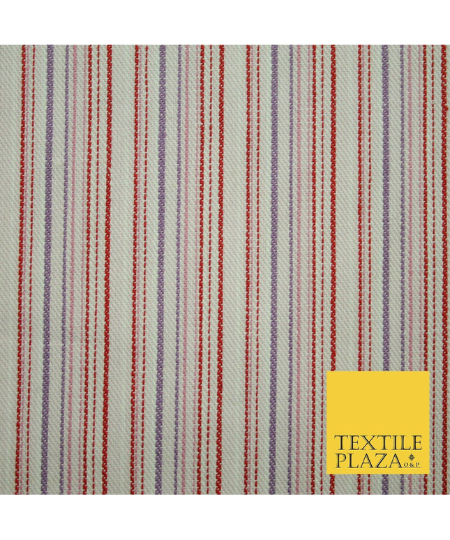 Raspberry Red Lilac Striped Polyester Textured Canvas Fabric Dress Craft 2292