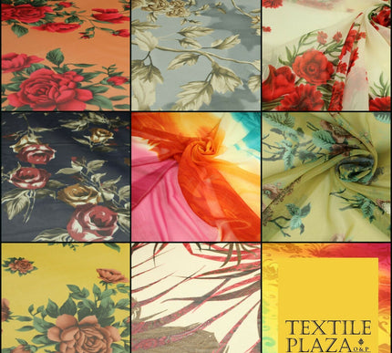 Various Floral Printed Gold Metallic Shimmer Georgette Dress Fabric Shaded Drape