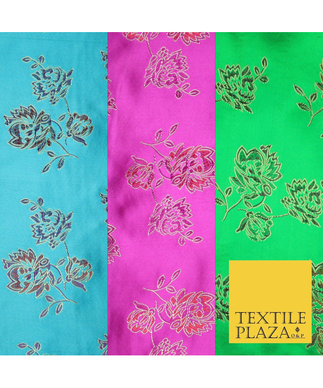 Traditional Oriental Chinese Brocade Metallic Floral Satin Jacquard Fabric 59"