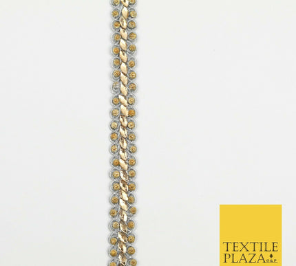 GREY 1.5cm Twin Beaded Gold Stone Trimming Gota Border Indian Ethnic X220