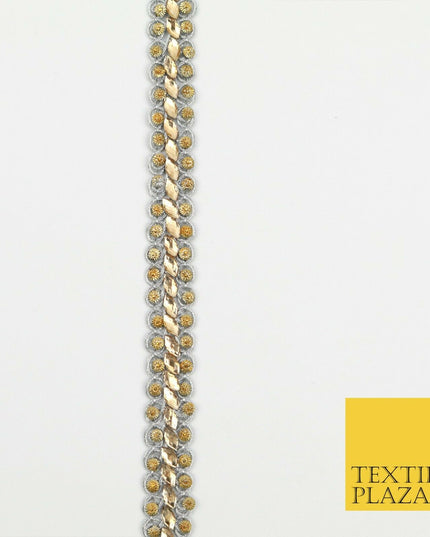 GREY 1.5cm Twin Beaded Gold Stone Trimming Gota Border Indian Ethnic X220