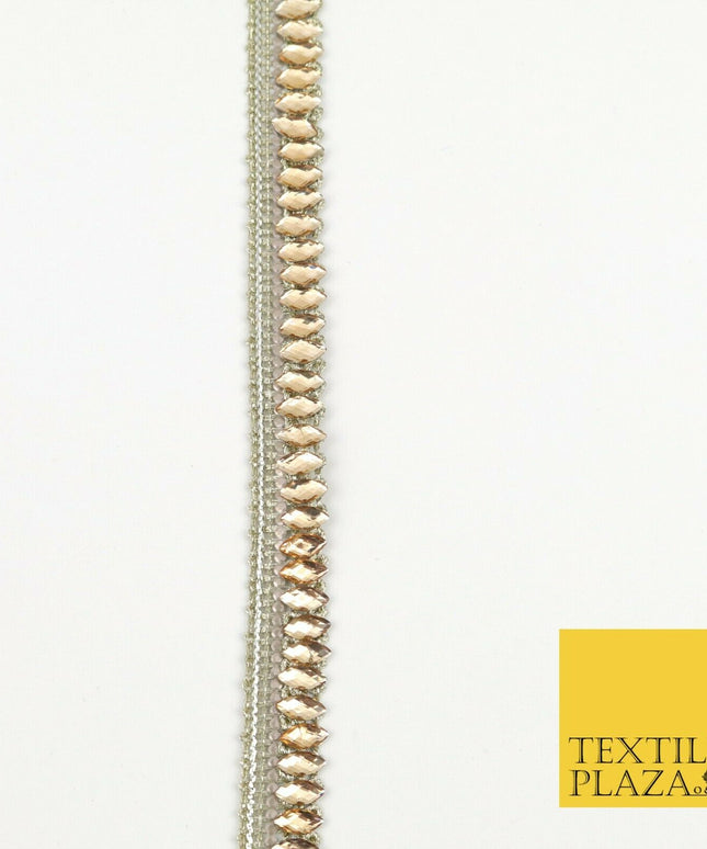 White Gold Infinite Diamonte Stone Trimming Ribbon Border Lace Ethnic Gota(X201)