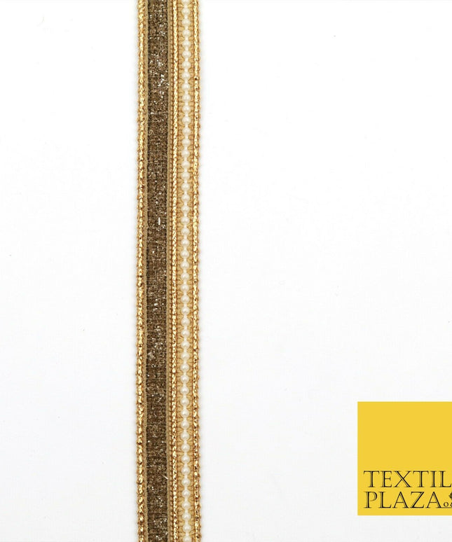 Brown Glimmer and White Pearl Beaded Trim Ribbon Border Lace Ethnic Gota (X196)