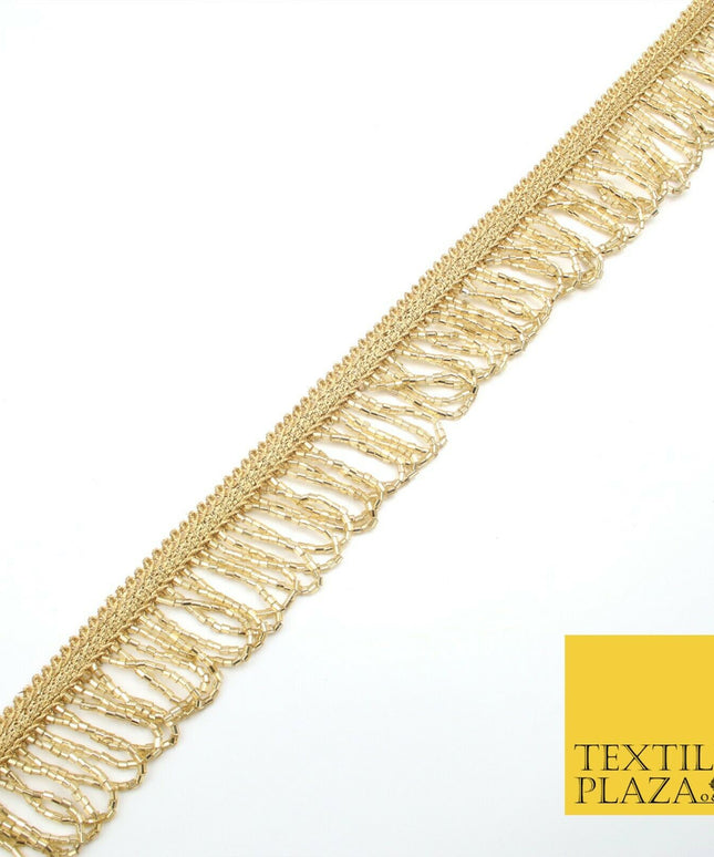 Gold Glass Beaded Deep Swag Tassel Drop Loop Trimming Ribbon Border Lace X319