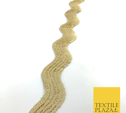 9 Metres Gold Fancy Matte Sequin Curved Wavey Trimming Border Indian Ethnic(X75)